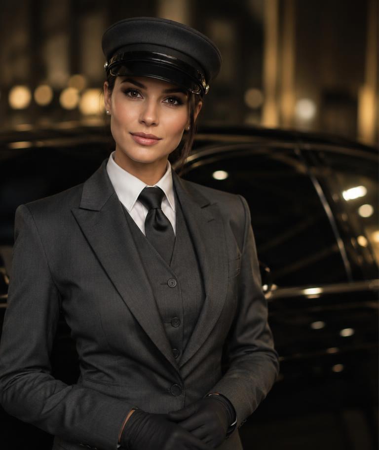 Chauffeuse Safe Limousine en uniforme élégant
